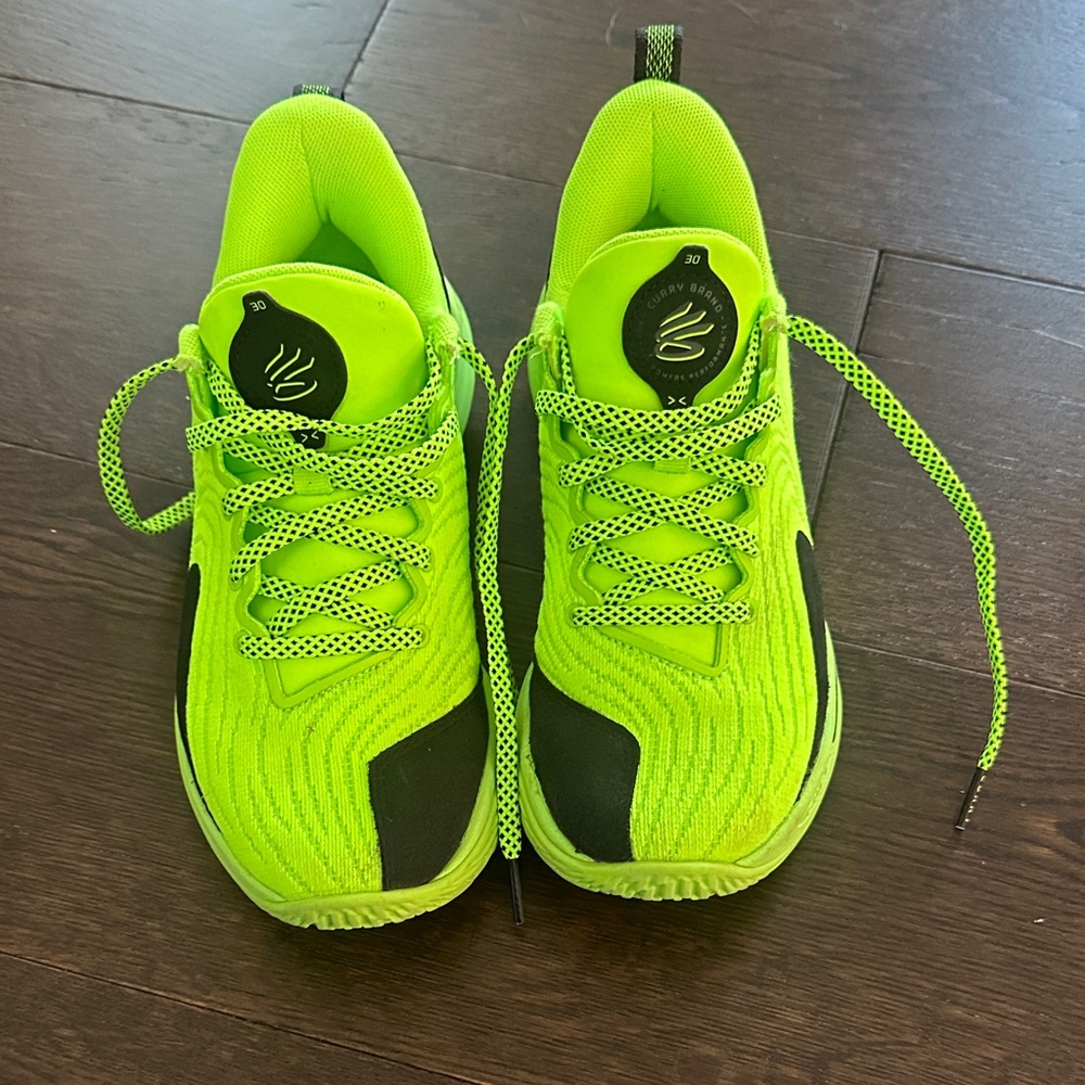 Kids Under Armour Curry Neon Green and Black Sneakers